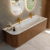 MONDIAZ KURVE-DLUX 145cm Meuble salle de bain avec module 25 G - couleur Walnut - 1 tiroir - 1 porte - vasque BIG LARGE droite - 2 trous de robinet - couleur Glace SW1138068