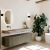 MONDIAZ THOR-DLUX 180cm meuble de salle de bains arrondi gauche + droite couleur Shadow avec 2 tiroirs et 2 portes. Vasque suspendue CLOUD gauche sans trou de robinet couleur Sombra. SW1466293