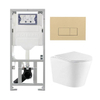 QeramiQ Dely Toiletset - 36.3x51.7cm - diepspoel - rimless - Geberit UP320 inbouwreservoir - met Burda frame - softclose toiletzitting - bedieningsplaat beige - rechtehoekige knoppen - wit glans SW1164837