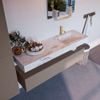 Mondiaz ALAN-DLUX Ensemble de meuble - 150cm - meuble Smoke mat - 1 tiroir - Lavabo Cloud Frappe suspendu - vasque Droite - 1 trou de robinet SW805567