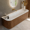 MONDIAZ KURVE-DLUX 150cm Meuble salle de bain avec module 25 G et D - couleur Walnut - 1 tiroir - 2 portes - vasque BIG MEDIUM centre - sans trou de robinet - couleur Opalo SW1137645