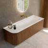 MONDIAZ KURVE-DLUX 135cm Meuble salle de bain avec module 25 G - couleur Walnut - 1 tiroir - 1 porte - vasque BIG MEDIUM droite - sans trou de robinet - couleur Ostra SW1137834