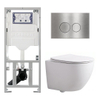 Pack WC QeramiQ Dely Swirl Compact - réservoir encastrable Geberit UP320 - avec bâti-support Burda - abattant slim - plaque de commande en métal inox - boutons ronds - blanc mat SW1595637