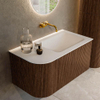 MONDIAZ KURVE Meuble de salle de bains 85 cm avec module 25 L couleur Walnut avec 1 tiroir et 1 porte. Lavabo CLOUD à droite sans trou de robinet Talc. SW1138248