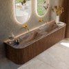 MONDIAZ KURVE-DLUX Meuble de salle de bains 180cm arrondi gauche + droite couleur Walnut avec 2 tiroirs et 2 portes. Lavabo LEAF double sans trou de robinet Oza. SW1432481
