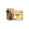 Wellmark Giftbox Afwasmiddel met 2 handdoeken Bruin Glas Messing pomp SW699583