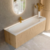 MONDIAZ KURVE 145cm Meuble salle de bain avec module 25 D - couleur Oak - 1 tiroir - 1 porte - vasque BIG LARGE gauche - 1 trou de robinet - Talc SW1138189