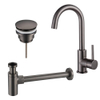 Fortifura Calvi Wastafelkraanset - hoge wastafelkraan - draaibare - uitloop - klikwaste plug - design - sifon - PVD - geborsteld gunmetal (antraciet) SW915287