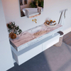 Mondiaz ALAN-DLUX Ensemble de meuble - 150cm - meuble Talc mat - 2 tiroirs - Lavabo Cloud Glace suspendu - vasque Centre - 0 trous de robinet SW805594