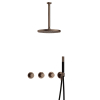 Hotbath Cobber IBS70 Regendoucheset - inbouw - 30cm plafondarm - 30cm ronde hoofddouche - staafhanddouche - messing verouderd koper (goud) SW677601