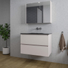 Saniclass Chaci Meuble de salle de bain - 80x46x55cm - lavabo en céramique noir - 1 vasque - sans trou de robinet - 2 tiroirs - armoire miroir - mat cotton (beige) SW1182401