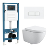 QeramiQ Dely Swirl Compact Toiletset - inbouwreservoir QeramiQ flush - 25mm zitting - kunststof bedieningsplaat glans wit - rechthoekige knoppen - mat wit SW1590801