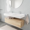 MONDIAZ ALAN 120cm - meuble bas - chêne lavé - 1 tiroir - lavabo suspendu - 2 vasques - 2 trous de robinet - talc SW408593