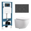 QeramiQ Dely Swirl Compact Toiletset - inbouwreservoir QeramiQ flush - slim zitting - marmeren bedieningsplaat donker - ronde knoppen - glans wit SW1590526