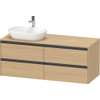 Duravit ketho 2 meuble sous lavabo avec plaque console avec 4 tiroirs pour lavabo à gauche 140x55x56.8cm avec poignées anthracite chêne naturel mat SW771837
