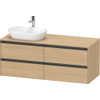 Duravit Ketho 2 meuble sous-lavabo avec plateau console avec 4 tiroirs pour vasque à gauche 140x55x56.8cm avec poignées anthracite chêne naturel mat SW771837