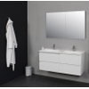 Basic Bella Meuble avec lavabo acrylique 2 trous de robinet 120x55x46cm avec armoire toilette à 2 portes gris Blanc brillant SW398057