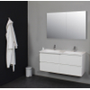 Basic Line Bella Ensemble meuble de salle de bains - 120x55x46cm - 2 lavabos - Acrylique - Blanc - 2 trous de robinet - Armoire miroir sans éclairage - Mélamine blanc brillant SW398057