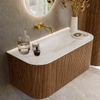 MONDIAZ KURVE-DLUX 100cm Meuble salle de bain avec module 25 G et D - couleur Walnut - 1 tiroir - 2 portes - vasque GRUNNE centre - sans trou de robinet - couleur Ostra SW1137868