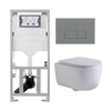 QeramiQ Dely Swirl Toiletset - 36.3x51.7cm - Geberit UP320 inbouwreservoir - met Burda frame - slimzitting - bedieningsplaat licht grijs - rechthoekige knoppen - wit glans SW1164354
