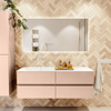 MONDIAZ VICA Ensemble meuble de salle de bains - 140cm - meuble bas rosee - 4 tiroirs - lavabo cloud gauche - sans trous de robinet - version haute 60cm - talc SW1083379
