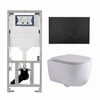 QeramiQ Dely Swirl Toiletset - 36.3x51.7cm - Geberit UP320 inbouwreservoir - met Burda frame - slim zitting - mat zwarte metalen bedieningsplaat - ronde knoppen - glans wit SW1126101