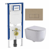 QeramiQ Dely Swirl Toiletset - 36.3x51.7cm - Geberit UP720 Duofix Sigma inbouwreservoir - slimzitting - bedieningsplaat taupe - rechthoekige knoppen - glans wit SW1413203