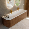 MONDIAZ KURVE 145cm Meuble salle de bain avec module 25 G - couleur Walnut - 1 tiroir - 1 porte - vasque BIG LARGE droite - 2 trous de robinet - Talc SW1138299