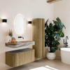 MONDIAZ THOR-DLUX 100cm meuble de salle de bains arrondi gauche + droite couleur Dusk avec 1 tiroir et 2 portes. Vasque suspendue CLOUD Droite sans trou de robinet couleur Sombra. SW1467621