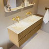 Mondiaz VICA-DLUX ensemble de meuble de salle de bain - 130cm - meuble sous-vasque oro - 4 tiroirs - lavabo encastré cloud double - sans trous de robinet - version haute de 60cm - opalo SW1086624