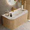 MONDIAZ KURVE-DLUX 100cm Meuble salle de bain avec module 25 G et D - couleur Oak - 1 tiroir - 2 portes - vasque GRUNNE centre - 1 trou de robinet - couleur Glace SW1137883