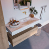 Mondiaz ALAN-DLUX Ensemble de meuble - 110cm - meuble Washed Oak mat - 1 tiroir - Lavabo Cloud Frappe suspendu - vasque Droite - 0 trous de robinet SW808604