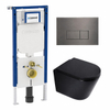 QeramiQ Dely Toiletset - 36.3x51.7cm - diepspoel - rimless - Geberit UP720 inbouwreservoir - softclose toilet zitting - 35mm - gunmetal bedieningsplaat - rechthoekige knoppen - mat zwart SW1427983