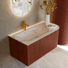 MONDIAZ KURVE-DLUX meuble de salle de bains 95cm arrondi droit couleur Ruby avec 1 tiroir et 1 porte. Lavabo BIG SMALL gauche 1 trou de robinet Nata. SW1432531