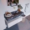Mondiaz ALAN-DLUX Ensemble de meuble - 100cm - meuble Cale mat - 1 tiroir - Lavabo Cloud Lava suspendu - vasque Droite - 0 trous de robinet SW808289