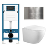 Adema Salina 2.0 Toiletset - 48.5x36x32cm - diepspoel - spoelrandloos - QeramiQ inbouwreservoir - softclose - quickrelease - toiletzitting - RVS metalen bedieningsplaat - rechthoekige knoppen - wit SW1474590