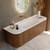 MONDIAZ KURVE-DLUX 140cm Meuble salle de bain avec module 25 G et D - couleur Walnut - 1 tiroir - 2 portes - vasque BIG SMALL centre - sans trou de robinet - couleur Opalo SW1137629