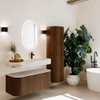 MONDIAZ THOR-DLUX 110cm badmeubel ronding links + rechts kleur Walnut met 1 lade en 2 deuren. Vrijhangende wastafel CLOUD Rechts 1 kraangat kleur Nata. SW1462949