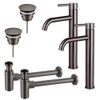 Fortifura Calvi Kit robinet lavabo - pour double vasque - robinet rehaussé - bonde non-obturable - siphon design - Gunmetal PVD SW915316