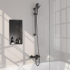 Brauer Gunmetal Carving thermostatische opbouw badkraan met glijstang 3 standen ronde handdouche en 150cm doucheslang Gunmetal geborsteld PVD SW715928 Brauer Gunmetal Carving thermostatische opbouw badkraan met glijstang 3 standen ronde handdouche en 150cm doucheslang Gunmetal geborsteld PVD SW715928