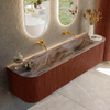 MONDIAZ KURVE-DLUX meuble de salle de bains 180cm arrondi Gauche + Droite couleur Ruby avec 2 tiroirs et 2 portes. Lavabo LEAF Double sans trou de robinet Sombra. SW1433994