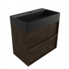 Saniclass Holz Frame Badkamermeubelset - 80x45x72cm - Legend keramische wastafel mat zwart - 1 wasbak - zonder kraangat - 2 lades - mat eiken charcoal (hout) SW1580090