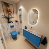 MONDIAZ TURE-DLUX Meuble toilette - 100cm - Jeans - EDEN - vasque Glace - position centrale - sans trou de robinet SW1103347
