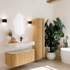 MONDIAZ THOR-DLUX 100cm meuble de salle de bains arrondi gauche + droite couleur Oak avec 1 tiroir et 2 portes. Vasque suspendue CLOUD Droite 1 trou de robinet couleur Ostra. SW1467331
