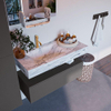 Mondiaz ALAN-DLUX Ensemble de meuble - 100cm - meuble Dark grey mat - 1 tiroir - Lavabo Cloud Glace suspendu - vasque Gauche - 1 trou de robinet SW804827