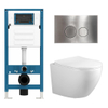 Adema Salina 2.0 Toiletset - 48.5x36x32cm - diepspoel - spoelrandloos - QeramiQ inbouwreservoir - softclose - quickrelease - toiletzitting - RVS metalen bedieningsplaat - ronde knoppen - wit SW1474591