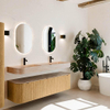 MONDIAZ THOR-DLUX Meuble de salle de bains 170cm arrondi gauche + droite couleur Oak avec 1 tiroir et 2 portes. Vasque suspendue CLOUD Double 2 trous de robinet couleur Saba. SW1465713