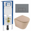 QeramiQ Dely Ensemble WC - 36.3x51.7cm - chasse profonde - sans bride - réservoir encastré Geberit UP720 - abattant WC à fermeture ralentie - plaque de commande gris clair - boutons rectangulaires - beige mat SW1426542