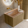 MONDIAZ KURVE-DLUX meuble de salle de bains 75cm arrondi à droite couleur Dusk avec 1 tiroir et 1 porte. Lavabo GRUNNE à gauche sans trou de robinet Saba. SW1433313