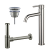 Fortifura Calvi Kit mitigeur lavabo - robinet rehaussé - bonde nonobturable - siphon design - PVD Inox brossé SW911748